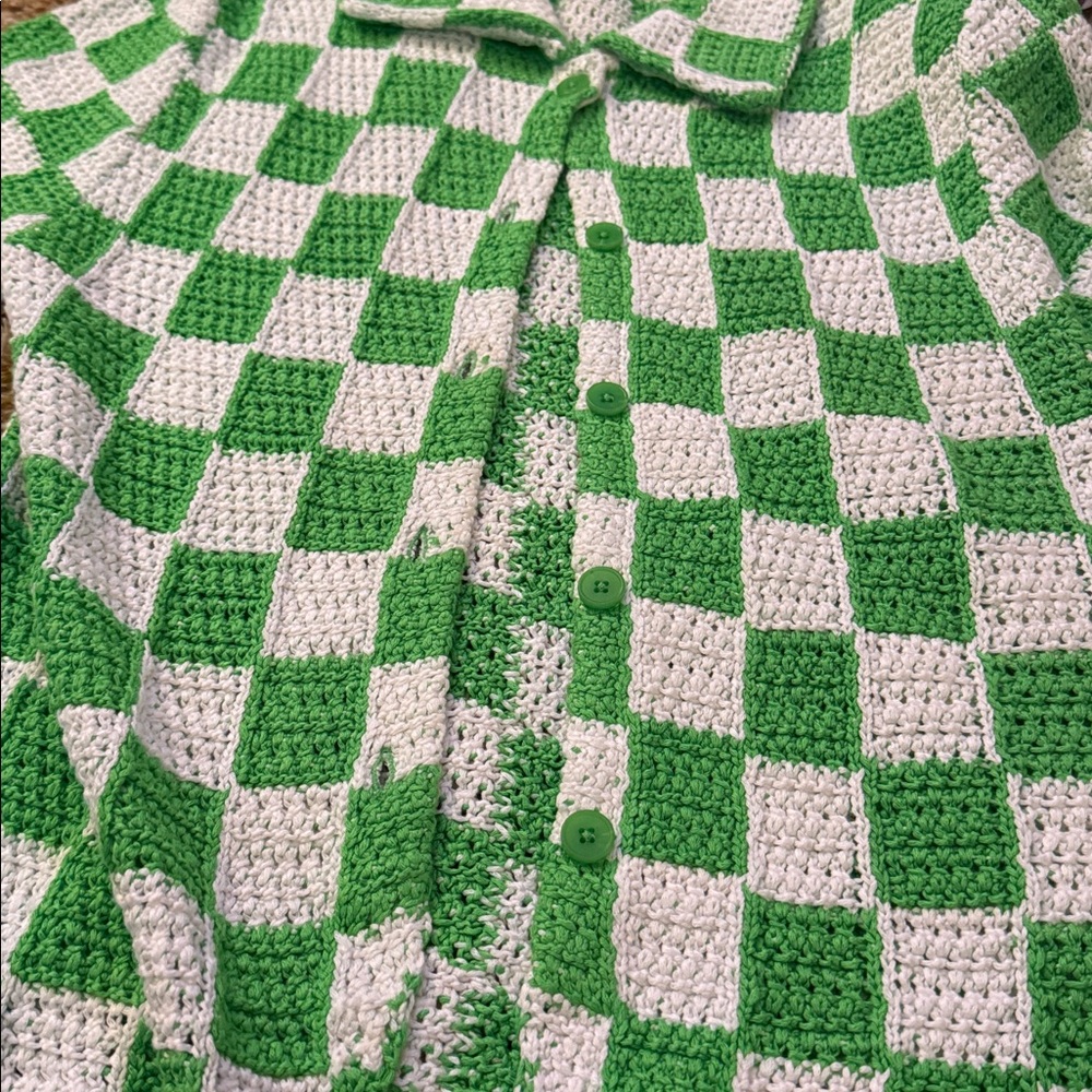 💚 Frankie's Bikinis Green & White Check Crochet Matching Set 💚 - Picture 7 of 10